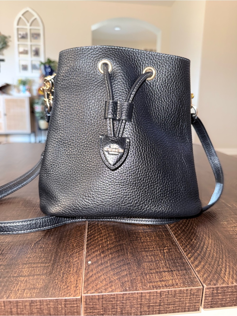 Coach Black Rowan bucket bag with Gold Hardware
